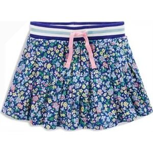 Mini Boden Girls Blue Floral Skort Skirt Shorts Striped Waistband Size 3-4Y